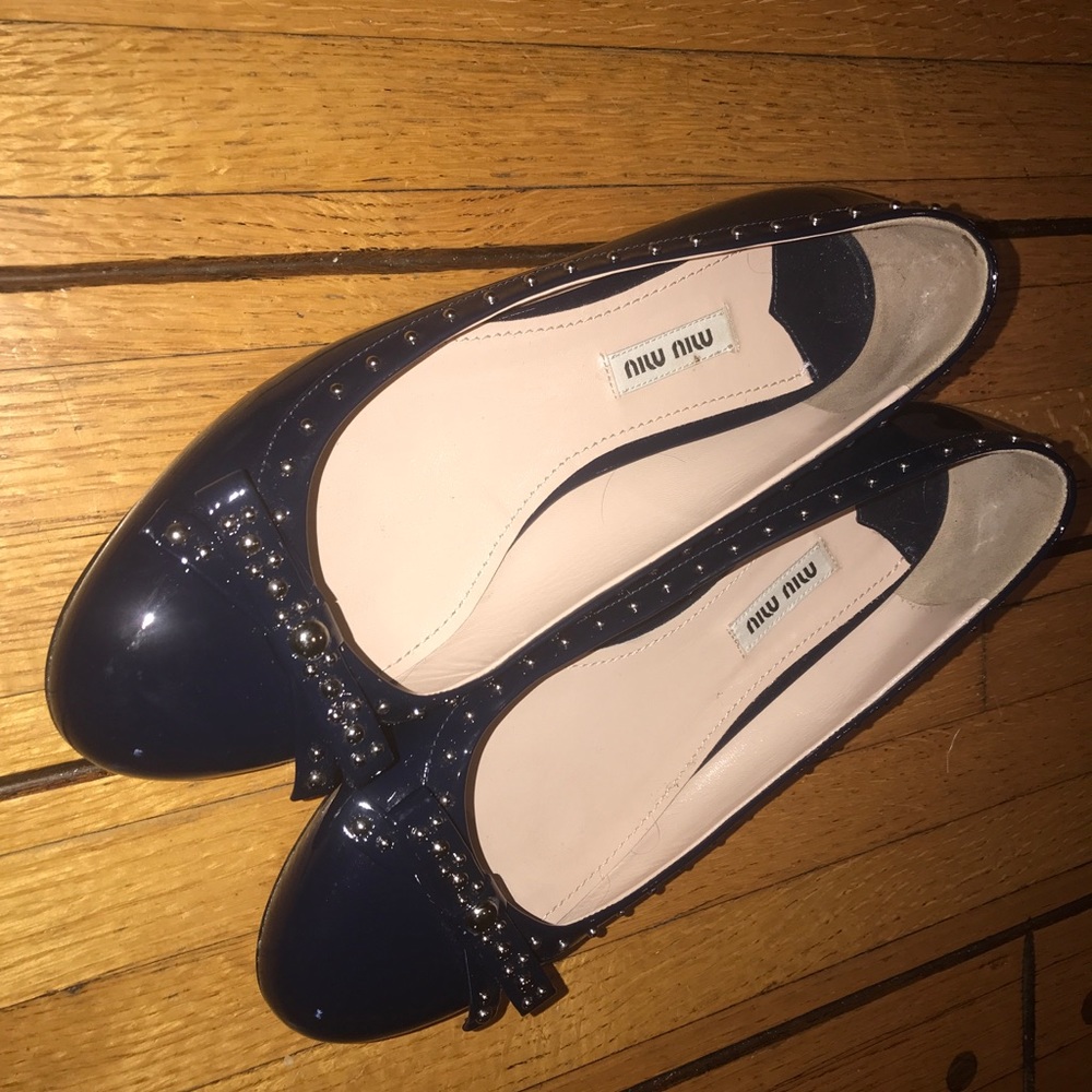 Miu Miu navy patent leather flats